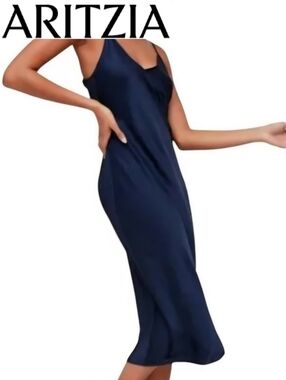 Aritzia Wilfred Admiral Navy Blue Only Slip Dress